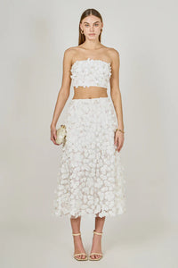 Endless Rose | Off White 3D Floral Maxi Skirt Set