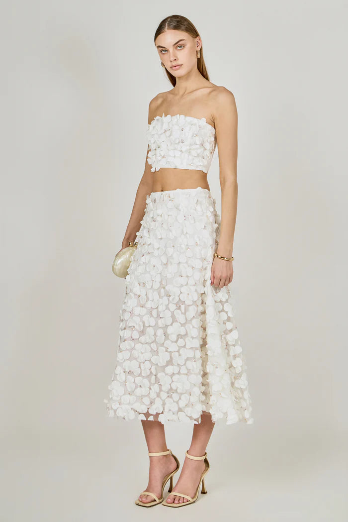 Endless Rose | Off White 3D Floral Maxi Skirt Set
