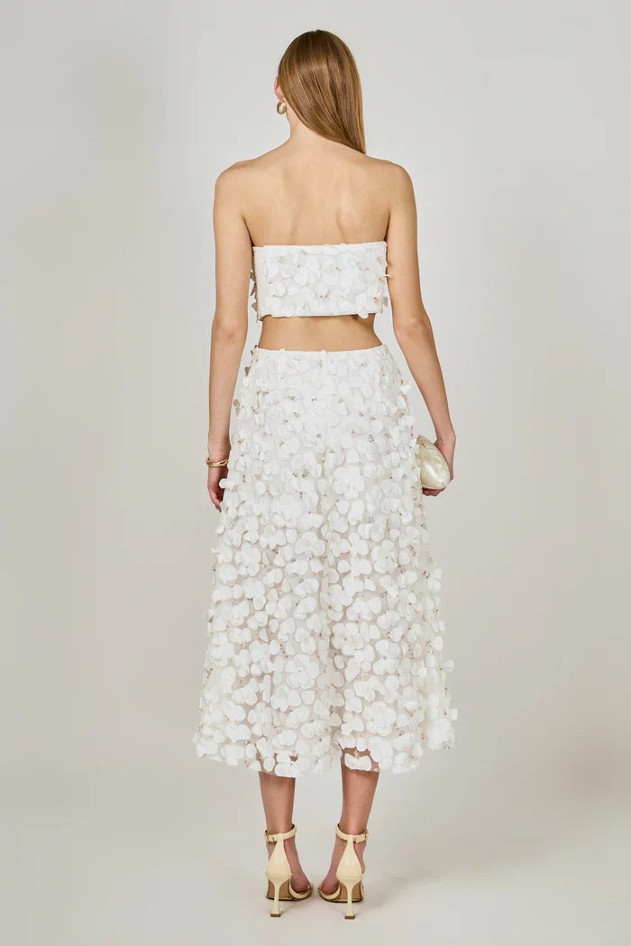 Endless Rose | Off White 3D Floral Maxi Skirt Set