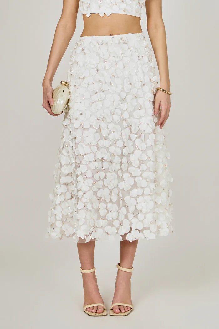 Endless Rose | Off White 3D Floral Maxi Skirt Set