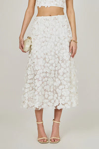 Endless Rose | Off White 3D Floral Maxi Skirt Set