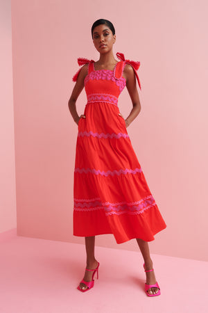 Celia B Jade Red/ Pink Midi Dress