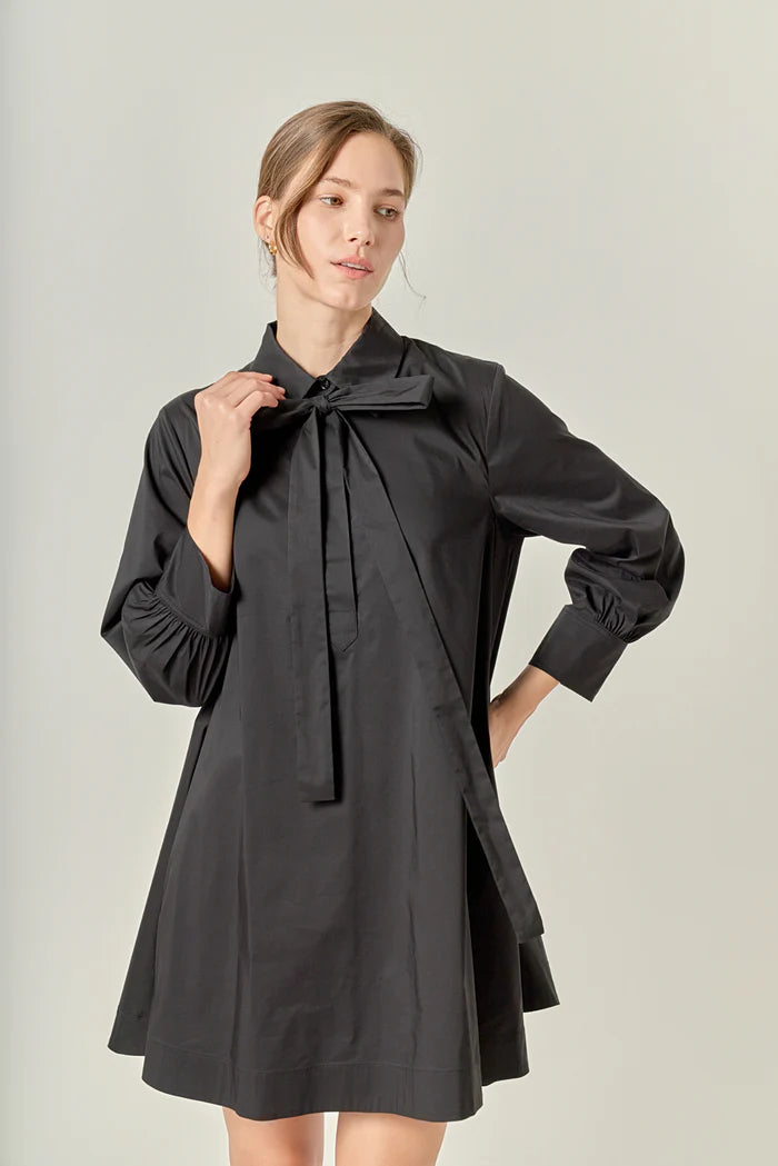 English Factory Black Bow Neck Swing Dress