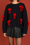 English Factory Navy and Red Bow Knit Sweater (SMALL)