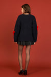 English Factory Navy and Red Bow Knit Sweater (SMALL)