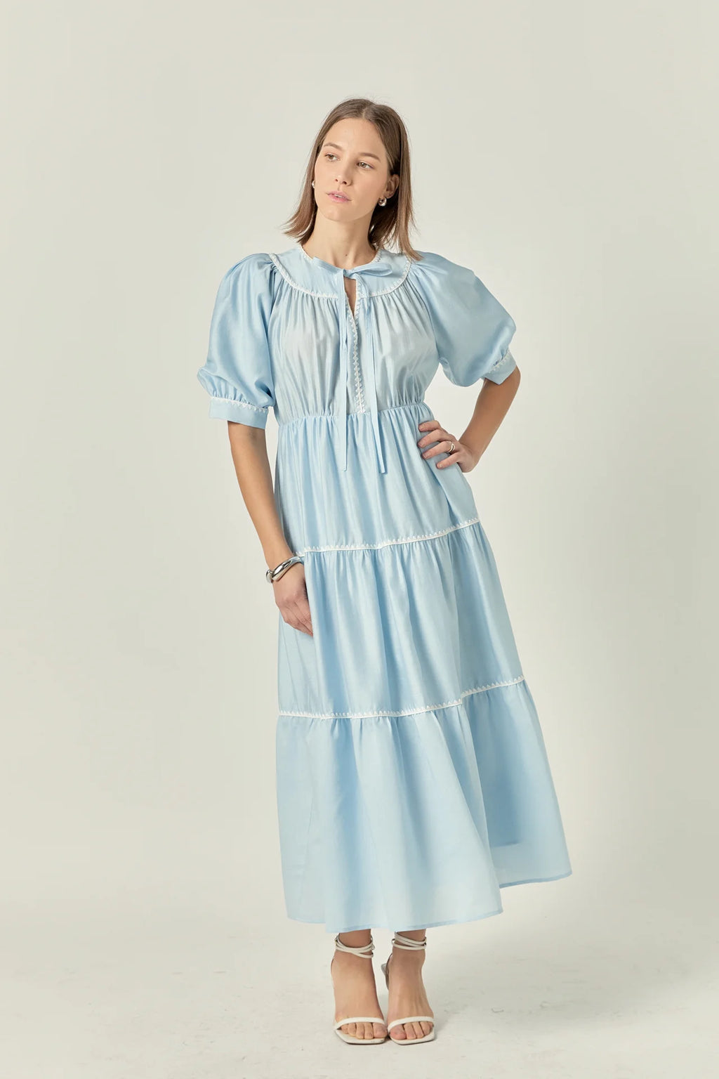 English Factory Powder Blue Embroidery Midi Dress