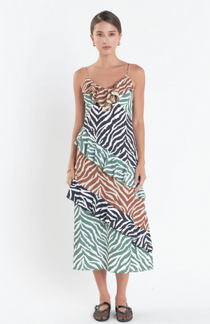 English Factory Zebra Print Colorblocked Slip Dress