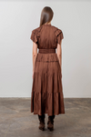 Moon River Chocolate Pleated Tiered Midi Dress