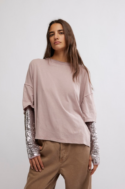 Free People Mauve Nellie Sequin Twofer