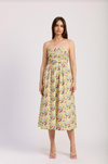 Pink and Yellow Strapless Lattice Back Midi Dress
