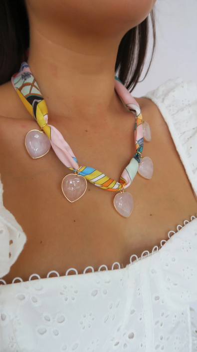 Pink Stone Heart Scarf Necklace