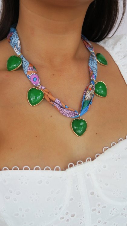Emerald Stone Heart Scarf Necklace