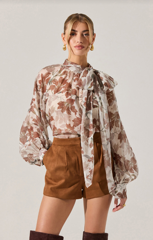 ASTR Cinthia Brown Floral Top (1 XS)