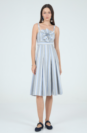 Aylaya Stripe Flower Detail Midi Dress