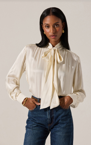 ASTR Cream Tie Neck Mabry Top