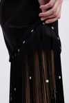 Black Leah Pearl Shoulder + Fringe/Pearl Hem Dress (1 MEDIUM)