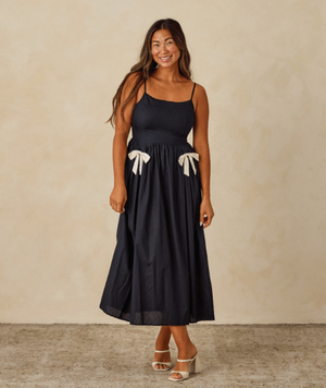 Nora Lee: Black w/ Ivory Bows Beatrice Midi Dress