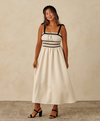 Nora Lee: Metallic Ivory Velvet Trim Annabelle Midi Dress