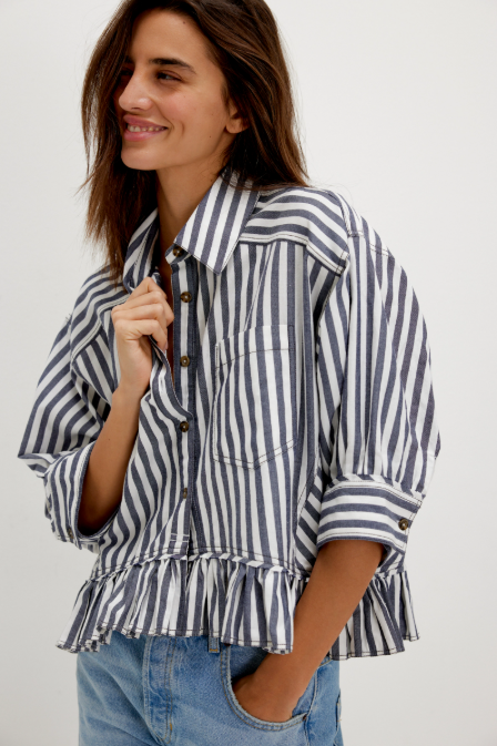Free People Nautical Navy Bailey Stripe Shirt
