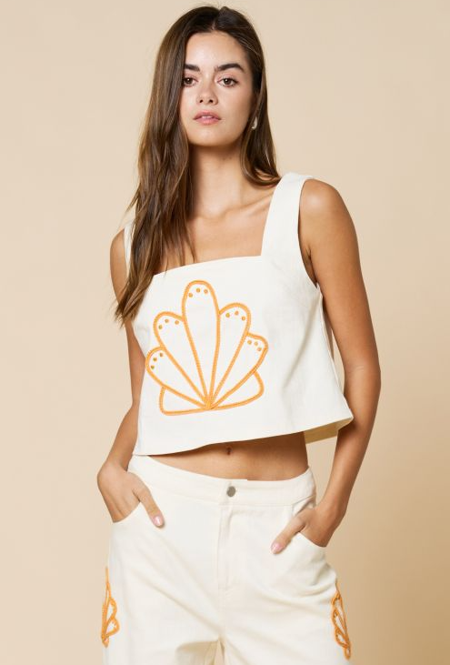 Ivory Shell Embroidered Pant Set