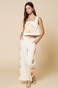 Ivory Shell Embroidered Pant Set