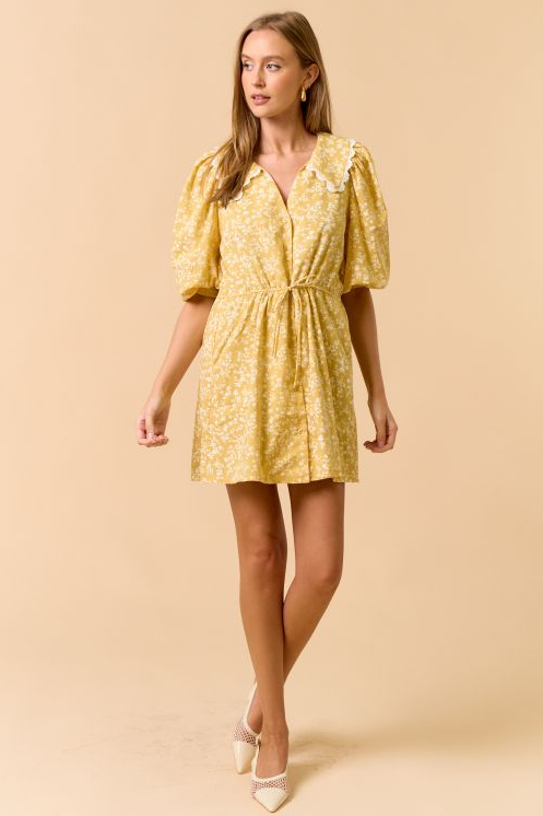 Mustard Collar Floral Mini Dress