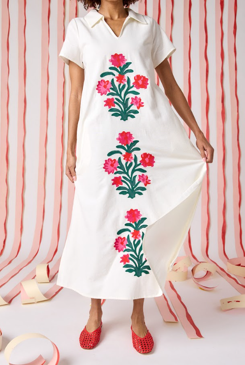 Crosby | Franny Dress in Ivory w/ Embroidery (1 MEDIUM)