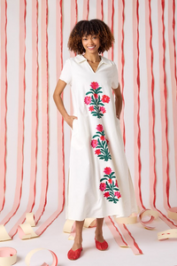 Crosby | Franny Dress in Ivory w/ Embroidery (1 MEDIUM)