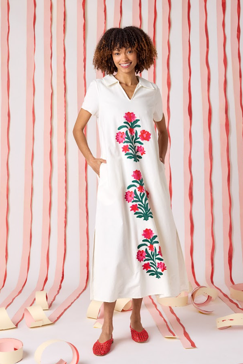 Crosby | Franny Dress in Ivory w/ Embroidery (1 MEDIUM)