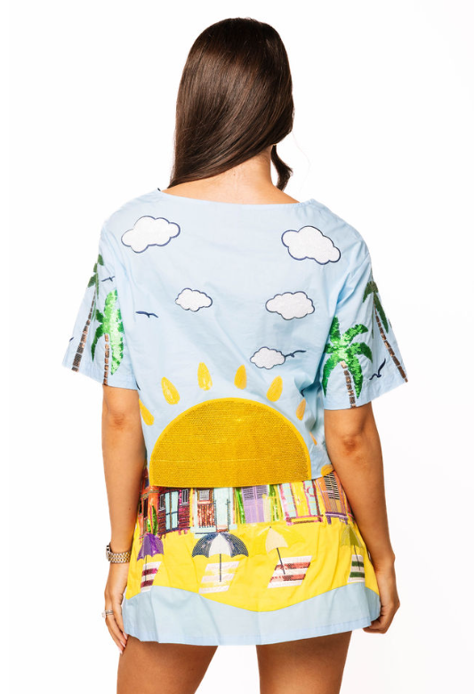 Queen of Sparkles | Aqua Multi Beach Scene Cotton Skort