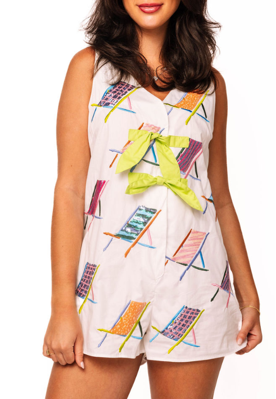 Queen of Sparkles | White Multi Beach Chairs Tie Cotton Romper