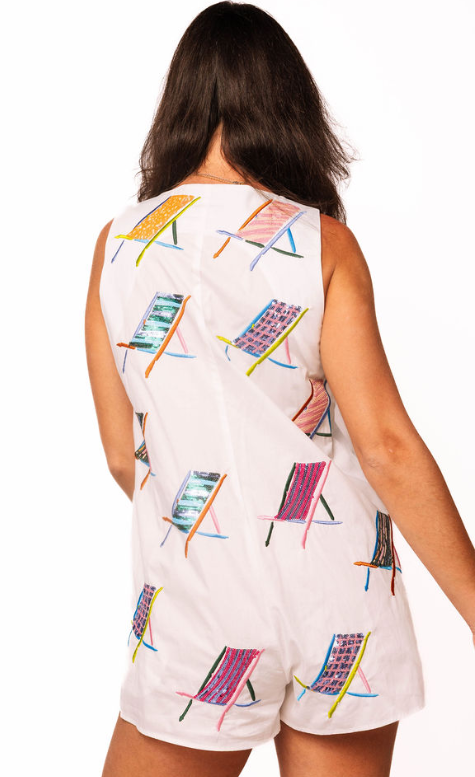 Queen of Sparkles | White Multi Beach Chairs Tie Cotton Romper
