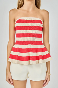 Endless Rose | Red Striped Strapless Knit Top