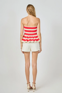 Endless Rose | Red Striped Strapless Knit Top