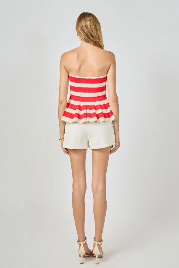 Endless Rose | Red Striped Strapless Knit Top