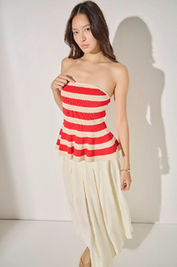 Endless Rose | Red Striped Strapless Knit Top