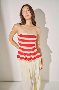 Endless Rose | Red Striped Strapless Knit Top