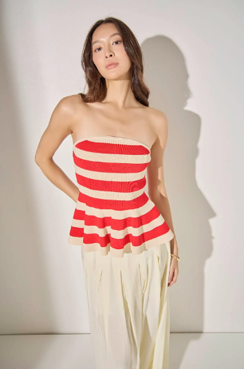 Endless Rose | Red Striped Strapless Knit Top
