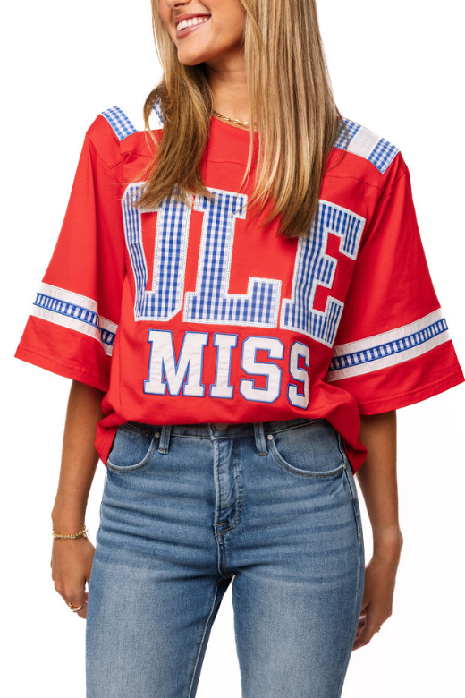 Queen of Sparkles | Ole Miss Oversized Gingham Jersey Tee