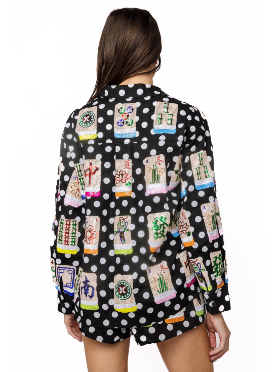 Queen of Sparkles Polka Dot Scattered Mahjong Button-Up