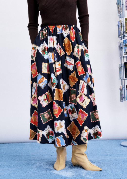 FRNCH | Borth Skirt in Timbres Stamp Print