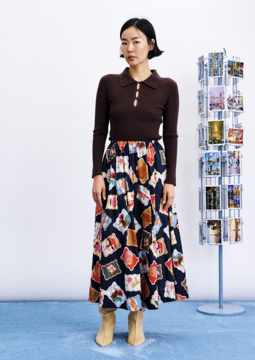 FRNCH | Borth Skirt in Timbres Stamp Print