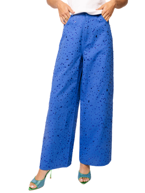 Queen of Sparkles Blue Wide Leg Rhinestone Jean (Bottoms Only)