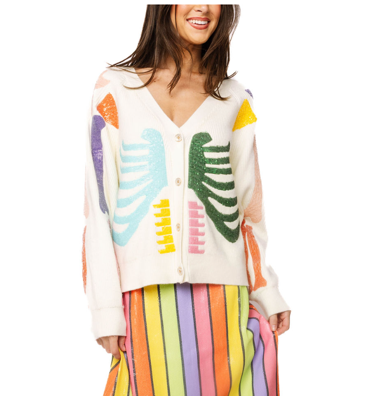 Queen of Sparkles | Multi-Color Bone Skeleton Cardigan