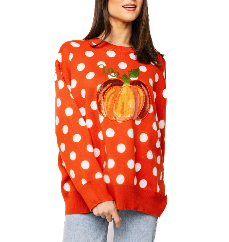 Queen of Sparkles | Orange Polka Dot Pumpkin Sweater