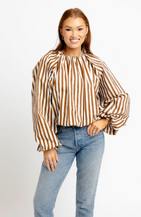 Karlie | Brown Stripe Bubble 3/4 Sleeve Top
