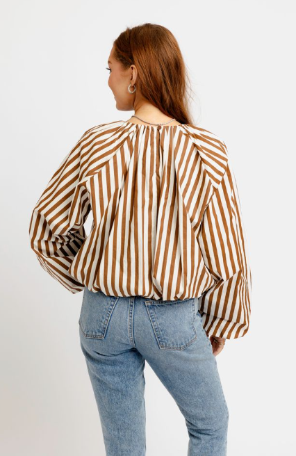 Karlie | Brown Stripe Bubble 3/4 Sleeve Top