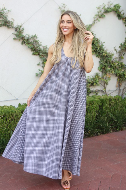 Karlie | Brown Check Scoop Maxi Dress