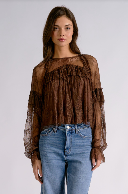Elan | Brown Lace Top