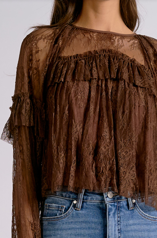 Elan | Brown Lace Top